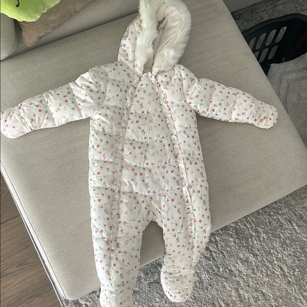 Floral White Kids One Piece Snowsuit